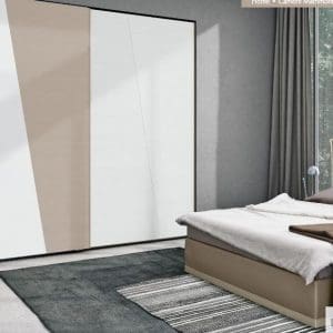 Armadio Colombini Casa modello M542, modello Diagonal composto da due ante scorrevoli, disponibile nelle finiture frassino bianco puro e frassino dorian.