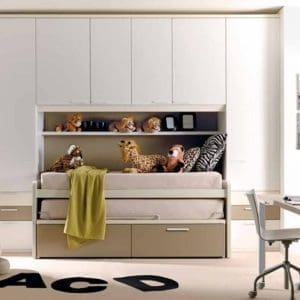 Cameretta Doimo CityLine Composizione 932, la soluzione del ponte lineare dal design geometrico e essenziale da una percezione immediata di grande solidità.