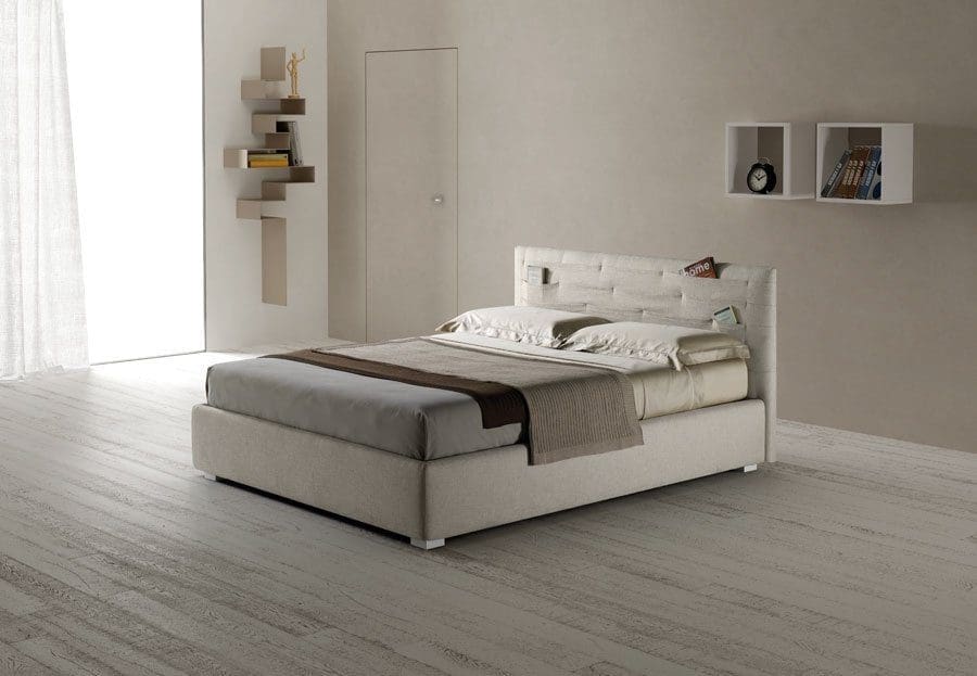 Letto matrimoniale Samoa modello Pocket, struttura in legno stagionato e agglomerato in classe E1 completamente imbottito.